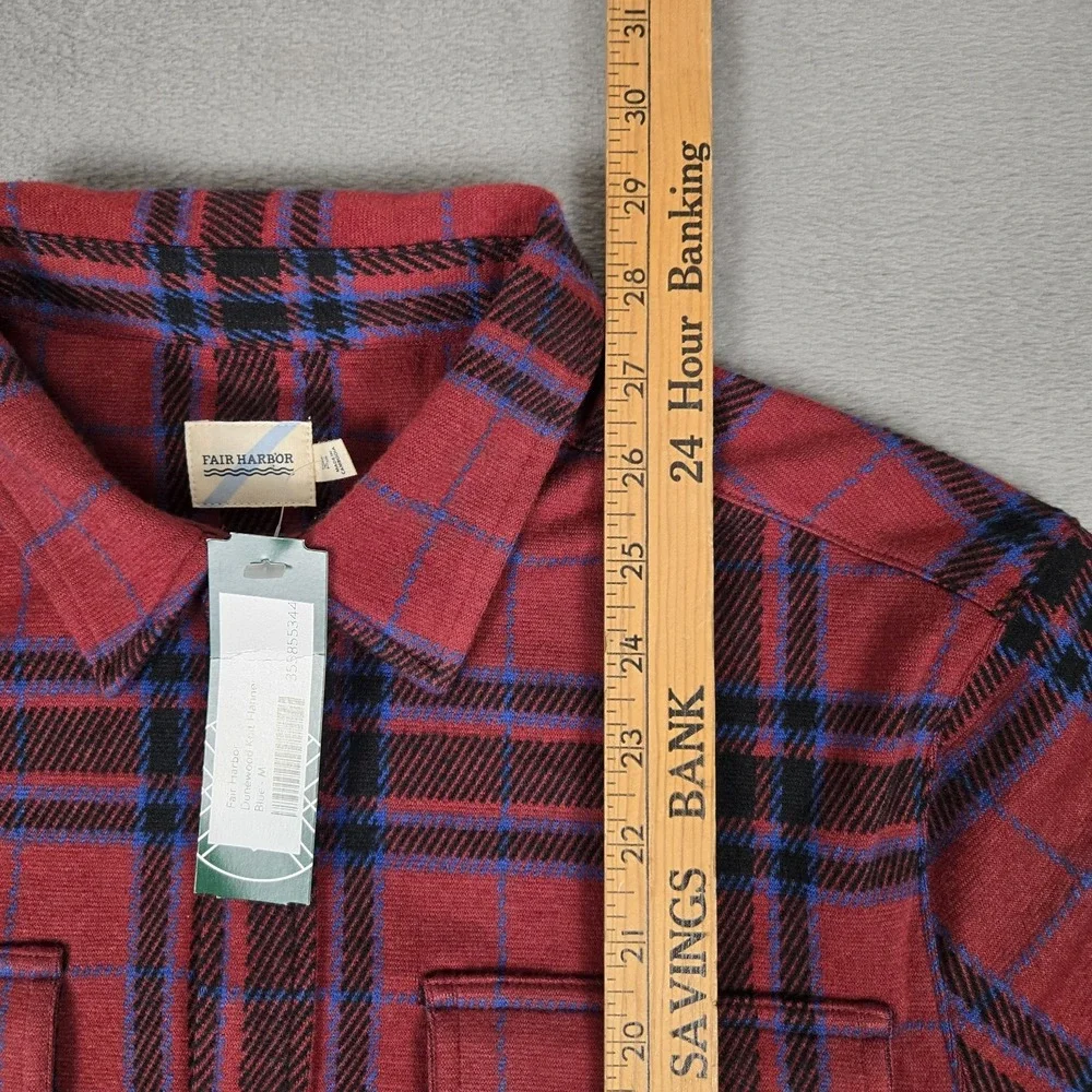Fair Harbor Shirt Mens Medium Dunewood Ultra-Stretch Flannel Cobalt Wine Plaid
